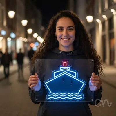 Custom Neon | Ship Design Neon Sign | 21x22 | Blue and Red Color for Shipping Decor