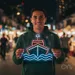 Custom Neon | Ship on Waves Neon Sign | 22x24 Inches | Red Blue White Colors 1