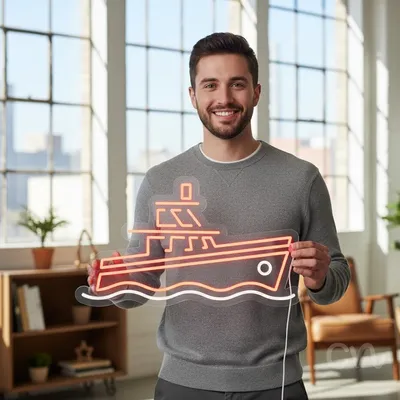Custom Neon | Ship Design Neon Sign | 14x24 | Red, Bright and Eye-catching Sign