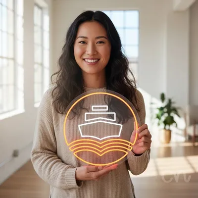 Custom Neon | Ship Design Neon Sign | 21x21 Inches | White and Orange Neon Sign