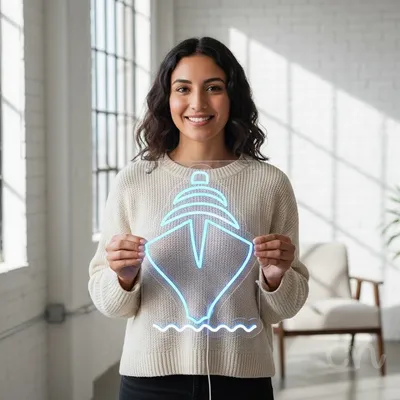 Custom Neon | Ship Neon Sign | 21x15 Inches | Ice Blue Neon Sign for Home Decor