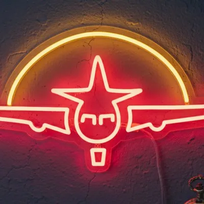 Custom Neon | Airplane Neon Sign Red Yellow LED Neon Light Aviation Decor | 12x24