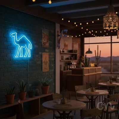 Custom Neon | Camel Outline Neon Sign | 20x24 | Ice Blue