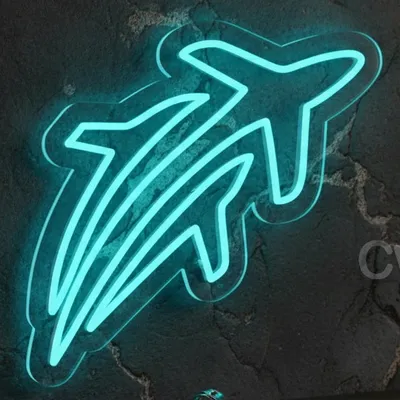 Custom Neon | Airplane Neon Sign LED Wall Decor | 16x16 | Blue Neon