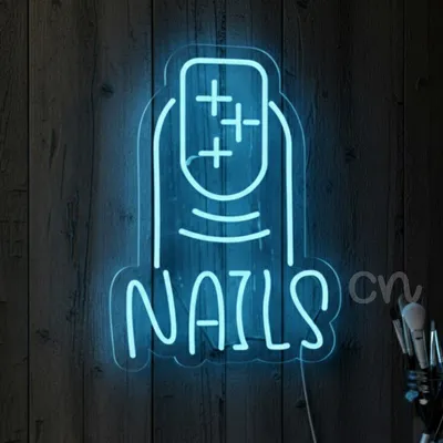 Custom Neon | Custom Nails Neon Sign with Sparkling Nail Art Design | 20x15 Blue