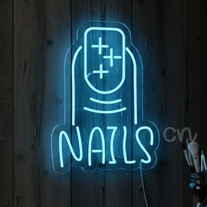 Custom Neon | Custom Nails Neon Sign with Sparkling Nail Art Design | 20x15 Blue