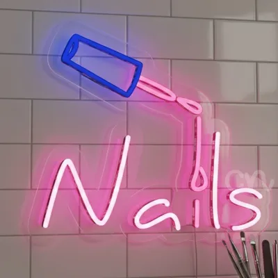 Custom Neon | Nails Neon Sign with Nail Polish Bottle Design | 15x17 | Pink White Blue