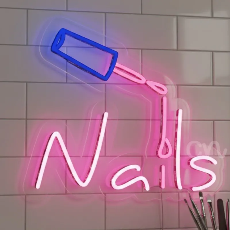 Custom Neon | Nails Neon Sign with Nail Polish Bottle Design | 15x17 | Pink White Blue
