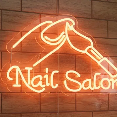 Custom Neon | Nail Salon Sign with Nail Polish Brush Illustration for Beauty Studios, Nail Bars, and Spas | 13x20 | Orange