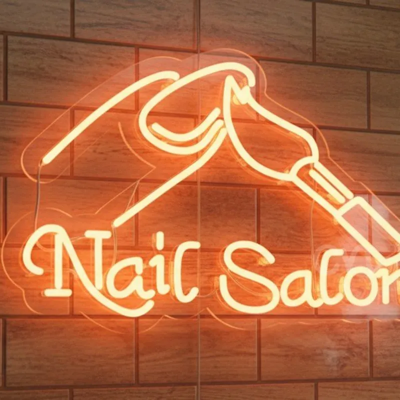 Custom Neon | Nail Salon Sign with Nail Polish Brush Illustration for Beauty Studios, Nail Bars, and Spas | 13x20 | Orange