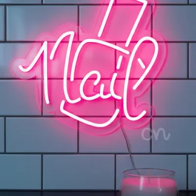 Custom Neon | Nail Sign with Nail Polish Bottle Outline for Beauty Salons and Vanity Dcor | 15x15 | Pink,white
