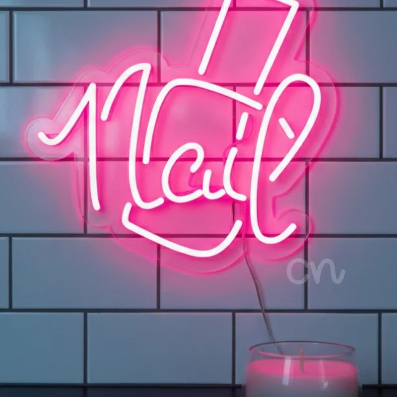 Custom Neon | Nail Sign with Nail Polish Bottle Outline for Beauty Salons and Vanity Dcor | 15x15 | Pink,white