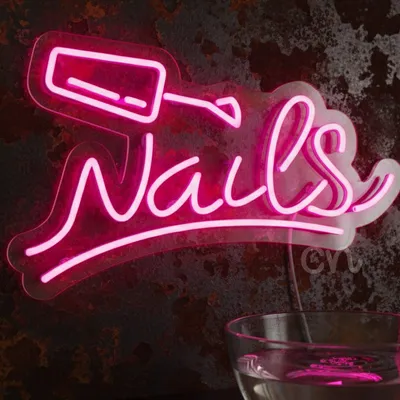 Custom Neon | Nails Sign with Nail Polish Design for Salons and Beauty Studios | 13x21 | Pink
