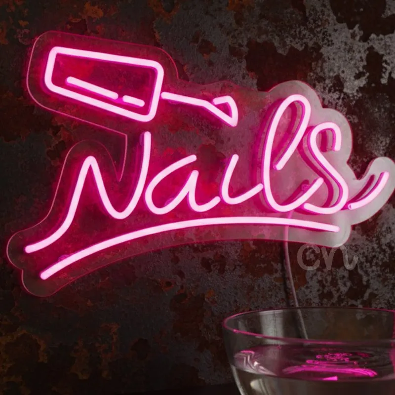 Custom Neon | Nails Sign with Nail Polish Design for Salons and Beauty Studios | 13x21 | Pink