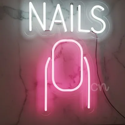 Custom Neon | NAILS Neon Sign with Nail Art Graphic | 16x12 | White and Pink
