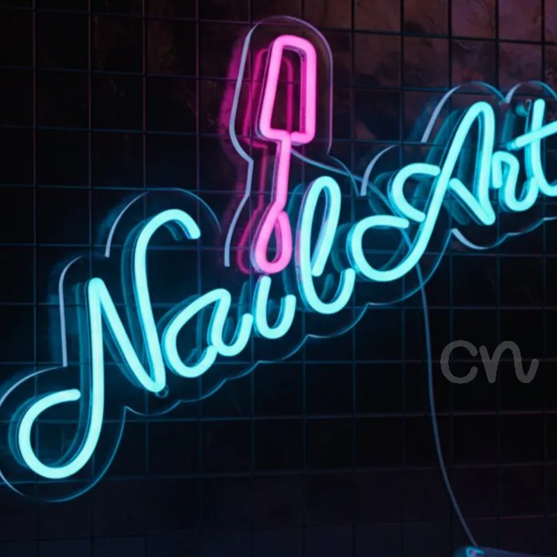 Custom Neon | Nail Art Neon Sign with Brush Design | 15x19 | Blue & Pink