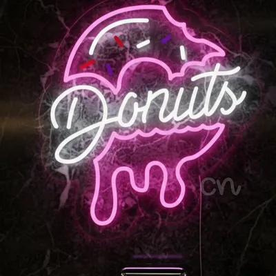Neon Donuts Sign – Plug-in LED Neon Flex Light for Room, Cafe, Bakery, Bar, Party Decor, Donut Wall Art, Dripping Donut Neon Display, Pink Neon Lights for Bedroom, Custom Neon Wall Hanging