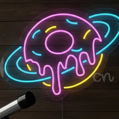 Neon Donut Sign, Galaxy Donut Neon Light, Plug-In LED Neon Flex Wall Art, Dessert Shop Neon Board, Dripping Donut Planet Neon Display, Colorful Sweet Kitchen Party Sign, Donut Neon Wall Hanging