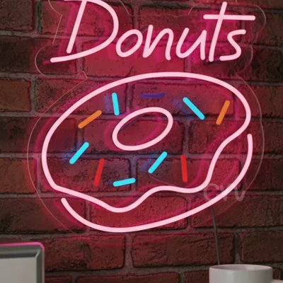 Custom Neon | Donuts Neon Sign | 18x17 in | Multicolor Pink Red Blue Orange Purple