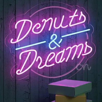 Custom Neon | Donuts & Dreams Neon Sign | 19x22 Size | White, Red & Light Yellow