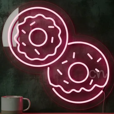 Donut Neon Sign | 20x21 Inch | White Red Light Yellow LED Neon Flex | Plug In Wall Light for Bedroom, Bar, Cafe, Bakery | Modern Neon Wall Art | Donut Light Decoration | Custom Neon Sign India