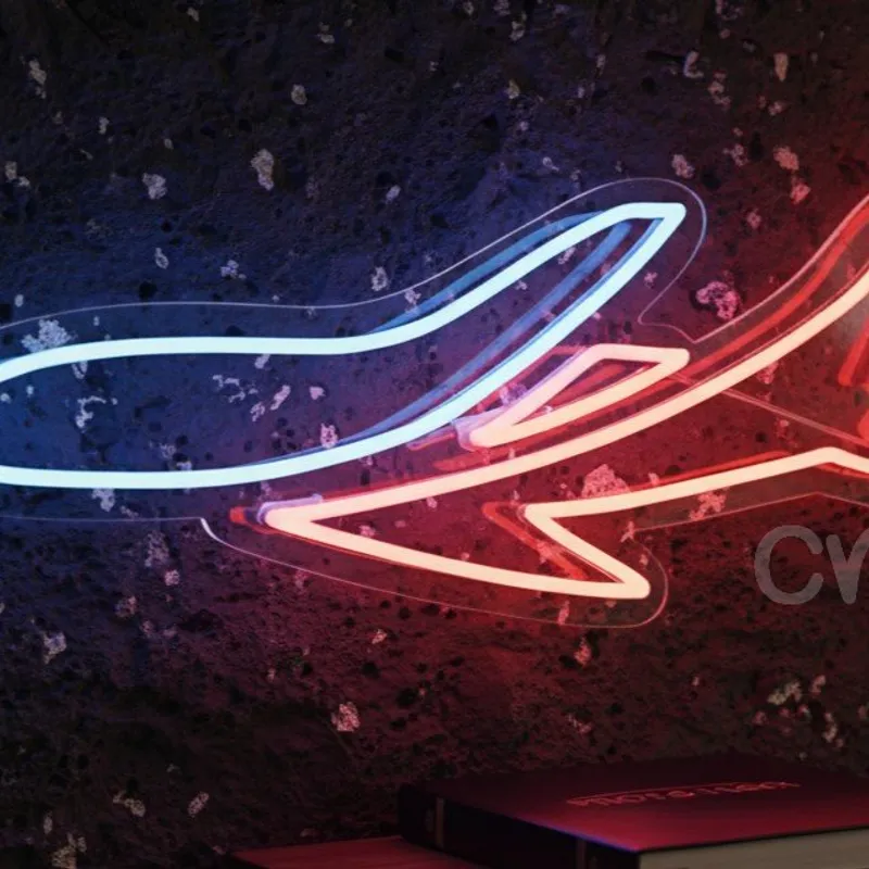 Custom Neon | Airplane Neon Sign 10x24 Inch | Blue & Orange