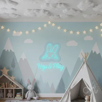 Custom Neon | Bunny Neon Sign | 15x16 | Ice Blue Neon Signs for Decor, Bedroom, Lounge