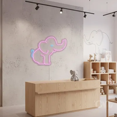 Custom Neon | Elephant Neon Sign | 15x20 | Pink and Blue Neon Sign for Home Decor