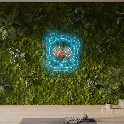 Custom Neon | Panda Neon Sign | 15x14 | Blue White Red Neon Sign for Room Decor