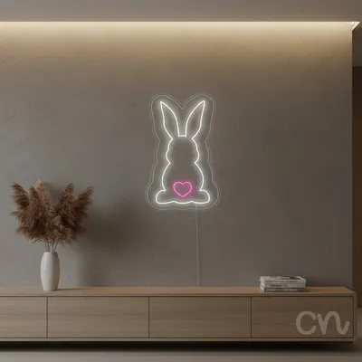 Custom Neon | Bunny with Heart Neon Sign | 18x11 | Hot Pink