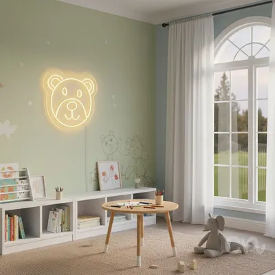 Custom Neon | Bear Face Neon Sign | 15x16 | Yellow Light Decor for Room Lounge Bar