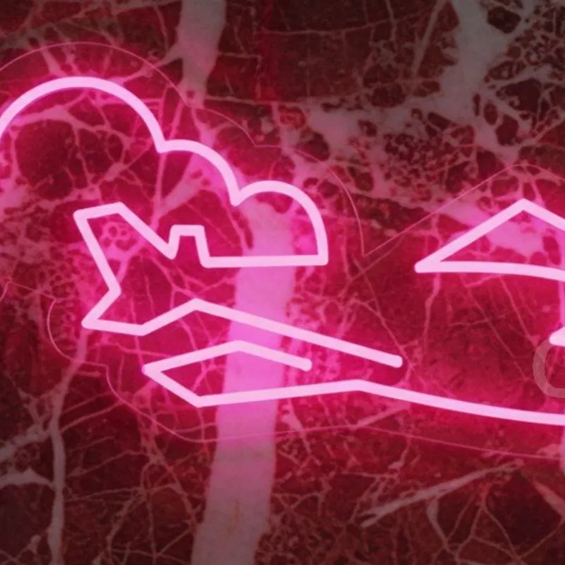 Custom Neon | Pink Airplane with Clouds Neon Sign | 11x24 inches