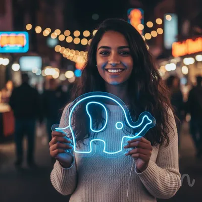 Custom Neon | Elephant Design Neon Sign | 14x22 Inches | Light Blue Neon Sign