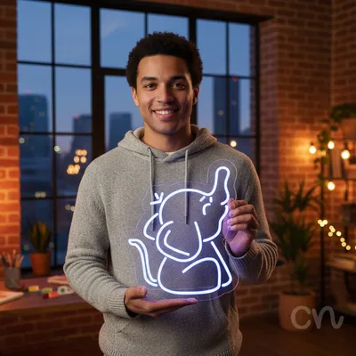 Custom Neon | Elephant Design Neon Sign | 17x14 | Blue Neon Sign for Home Decor