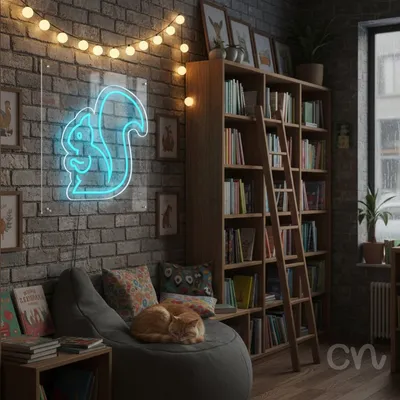 Custom Neon | Squirrel Neon Sign | 17x17 Inches | Blue Neon Sign for Home Decor