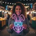 Custom Neon | Rabbit with Sunglasses Neon Sign | 21x20 | Hot Pink and Ice Blue 1