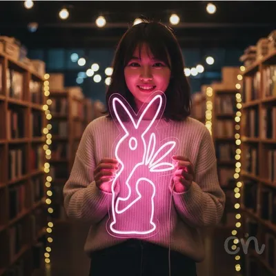 Custom Neon | Rabbit with Leaves Neon Sign | 20x14 | Hot Pink