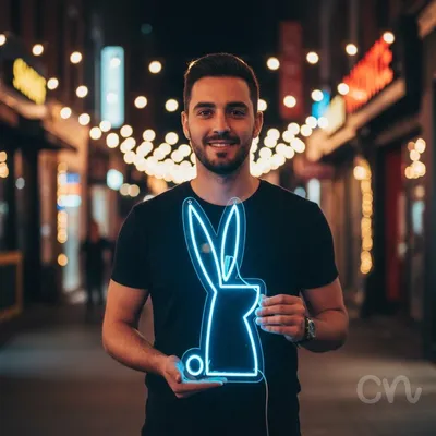 Custom Neon | Rabbit Outline Neon Sign | 19x11 | Blue Light Decor for Bedroom and Bar