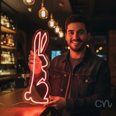 Custom Neon | Rabbit Design Neon Sign | 21x10 | Red Neon Sign for Home Decor