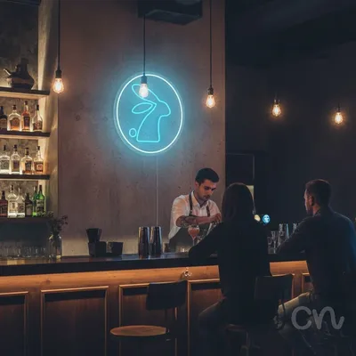 Custom Neon | Rabbit Neon Sign | 21x21 | Ice Blue Neon Sign for Decor and Rooms