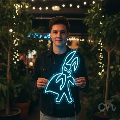 Custom Neon | Superhero Rabbit Neon Sign | 21x20 | Ice Blue