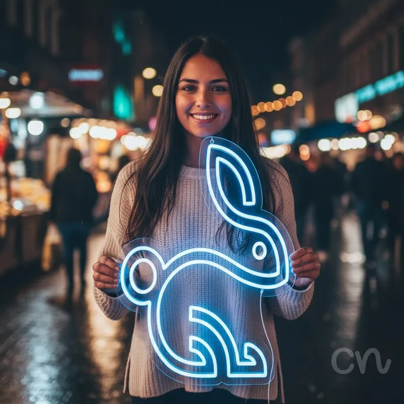 Custom Neon | Rabbit Neon Sign | 21x21 | Electric Blue Neon Sign for Home Decor