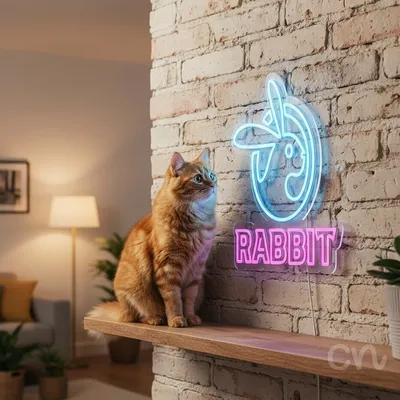 Custom Neon | Rabbit Neon Sign | 19x20 | Hot Pink and Ice Blue Bright Neon Sign