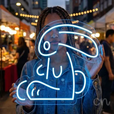 Custom Neon | Rabbit Neon Sign | 16x24 | Ice Blue Neon Sign for Decor and Ambience