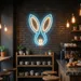 Custom Neon | Rabbit Face Neon Sign | 19x18 | Ice Blue and Warm White 1