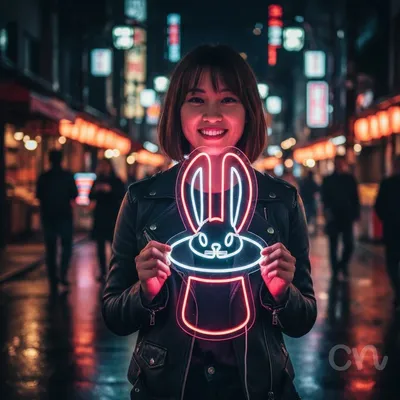 Custom Neon | Rabbit in Hat Neon Sign | 23x18 | Red | Unique Restaurant Bar Decor