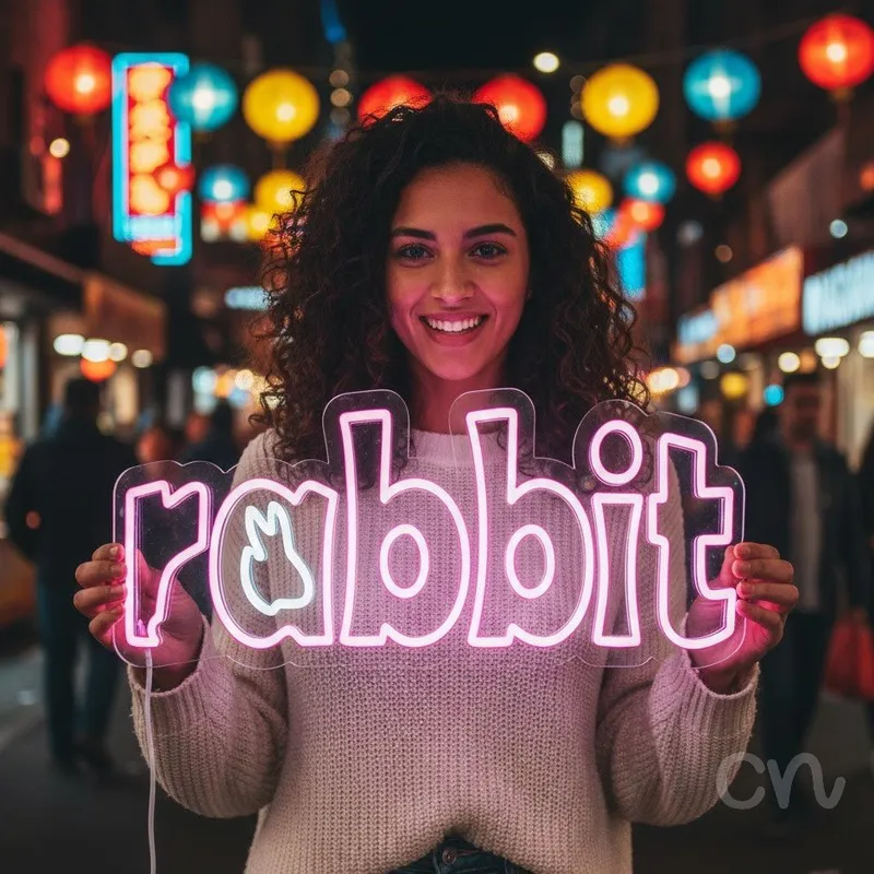 Custom Neon | Rabbit Neon Sign | 18x24 | Pink Neon Sign for Room Decor and Home Office
