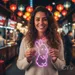 Custom Neon | Rabbit with Heart Neon Sign | 21x13 | Hot Pink Red 1
