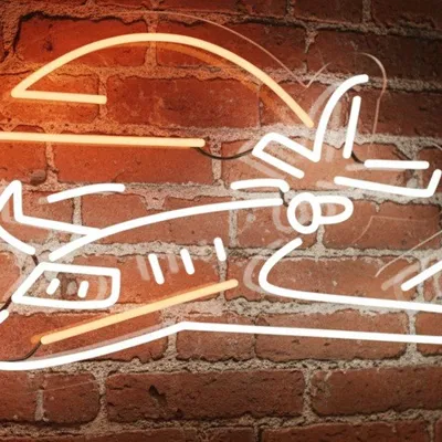 Custom Neon | Airplane Sunset Neon Sign | Orange & White | 15x24
