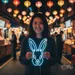 Custom Neon | Rabbit Face Neon Sign | 21x20 | Ice Blue and Warm White 1